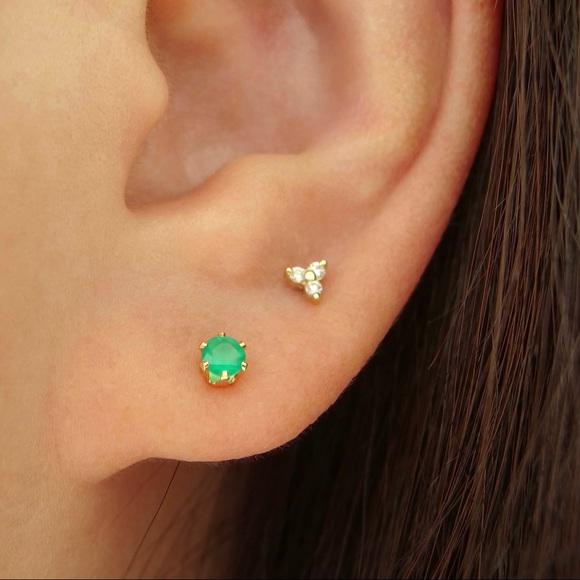 New 3mm green onyx stud earrings 14k gold filled - Picture 2 of 6